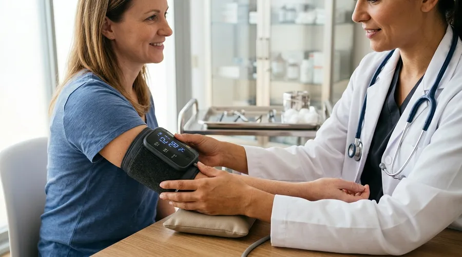 A doctor monitoring a patient's blood pressure