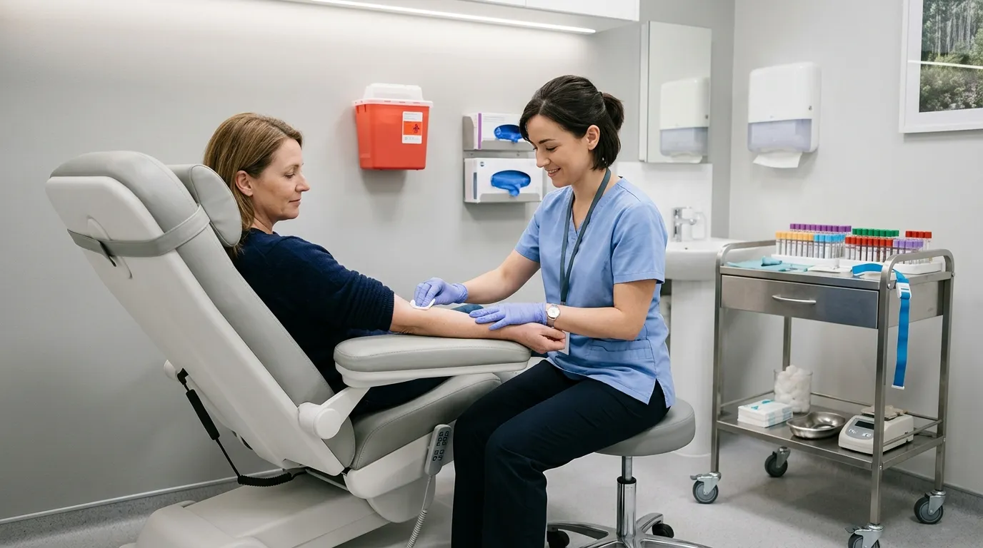 Nurse preparing a patient's arm for a blood sample