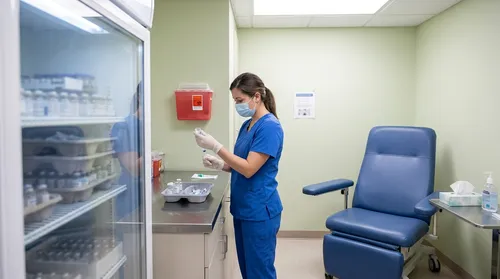 Nurse preparing a vaccine ahead of a travel health consultation